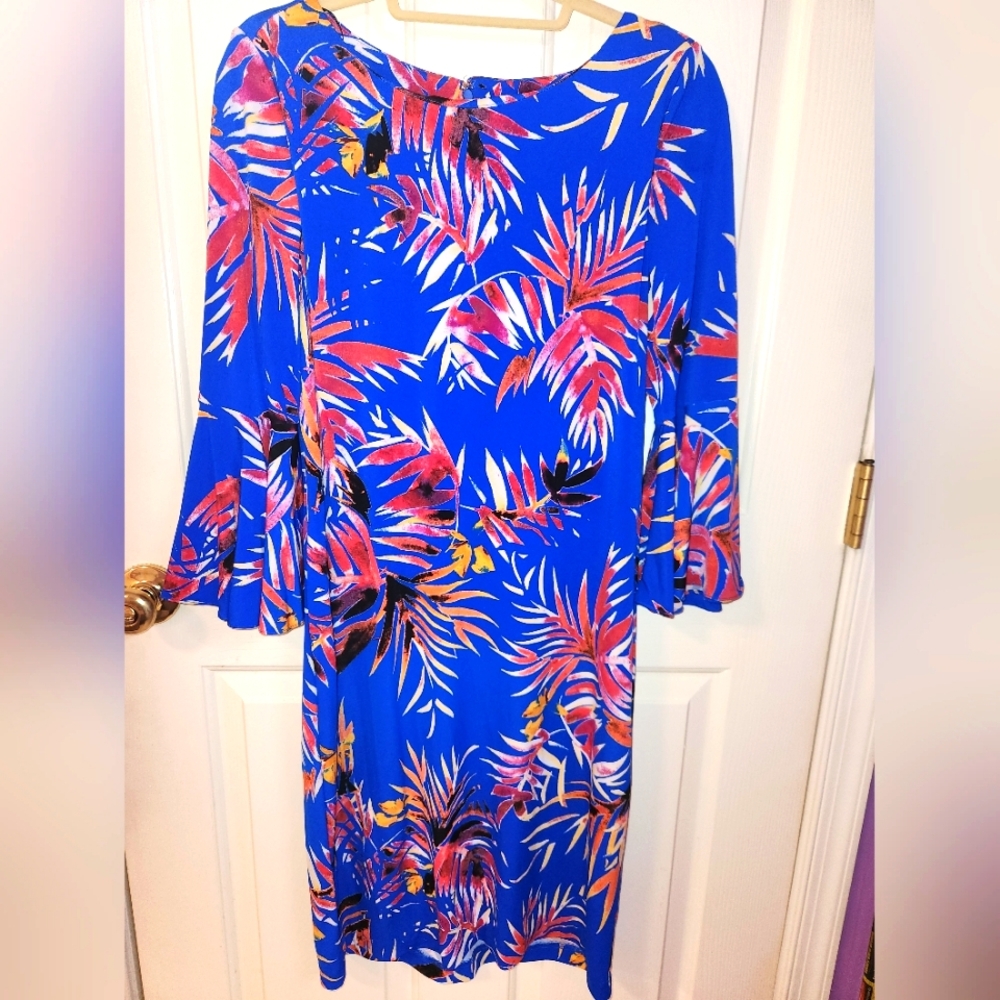Calvin Klein Multicolor Tropical Bell Sleeve Stretch Sheath Dress
